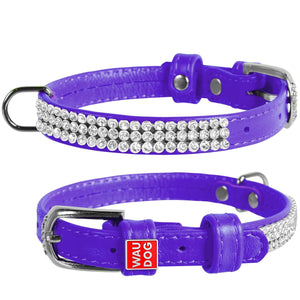 Waudog Leather Dog Collar with Crystals 19-25CM PURPLE