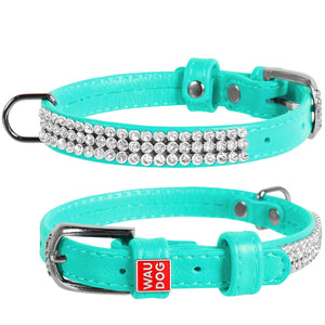 Waudog Leather Dog Collar with Crystals 21-29CM MINT