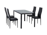 5PC Indoor Dining Table and Chairs Dinner Set Glass Leather Kitchen-Black