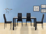 5PC Indoor Dining Table and Chairs Dinner Set Glass Leather Kitchen-Black