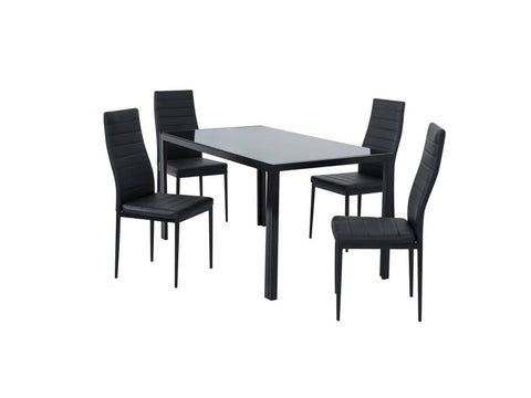 5PC Indoor Dining Table and Chairs Dinner Set Glass Leather Kitchen-Black