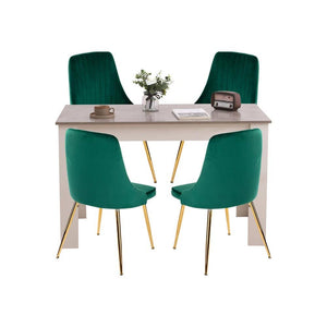 Grey Rectangular Table with Green Velvet Chairs Dining Set