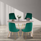 Grey Rectangular Table with Green Velvet Chairs Dining Set