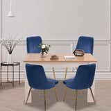 Natural Rectangular Wooden Table with Navy Velvet Chairs Dining Set