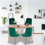 Natural Rectangular Table with Green Velvet Chairs Dining Set