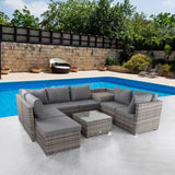 Large Modular Outdoor Ottoman Lounge Set in Grey