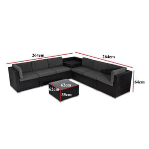 8PCS Outdoor Furniture Modular Lounge Sofa Lizard - Black