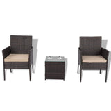 3PC Outdoor Bistro Set Brown with Beige Cushion