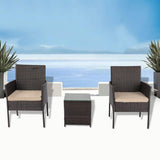 3PC Outdoor Bistro Set Brown with Beige Cushion