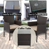 3PC Outdoor Bistro Set Brown with Beige Cushion