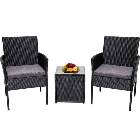 3PC Outdoor Table and Chairs Set - Black