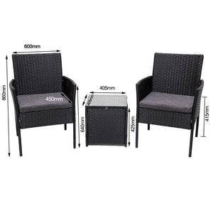 3PC Outdoor Table and Chairs Set - Black