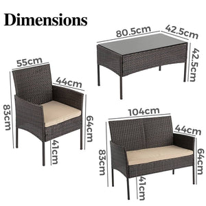 4 Seater Wicker Outdoor Lounge Set – Brown