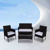 4 Seater PE Wicker Outdoor Lounge Sofa Set-Black