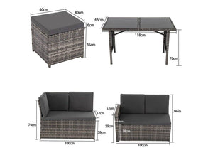 Ella 8-Seater Modular Outdoor Garden Lounge and Dining Set with Table and Stools in Dark Grey Weave