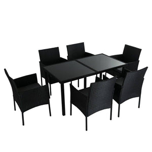 Coogee 6 Seater Wicker Outdoor Dining Set Black