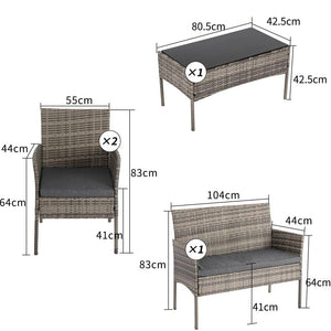 4 Seater Wicker Outdoor Lounge Set – Mixed Grey