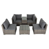 Outdoor Modular Lounge Sofa with Wicker End Table Set