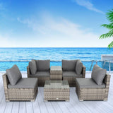 Outdoor Modular Lounge Sofa with Wicker End Table Set