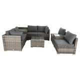 9PCS Outdoor Furniture Modular Lounge Sofa with Wicker End Table