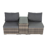 9PCS Outdoor Furniture Modular Lounge Sofa with Wicker End Table