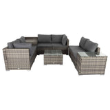 9PCS Outdoor Furniture Modular Lounge Sofa with Wicker End Table