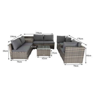 9PCS Outdoor Furniture Modular Lounge Sofa with Wicker End Table