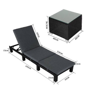 Black Rattan Sunlounge Set with Joining Coffee Table