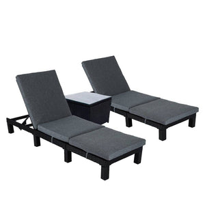 Laura Rattan Sun Lounge Set with Coffee Table Black