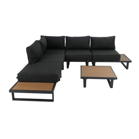 6PC Outdoor Aluminum Lounge Set with Slatted Polywood Coffee Table