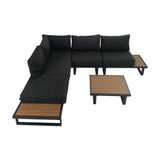 6PC Outdoor Aluminum Lounge Set with Slatted Polywood Coffee Table