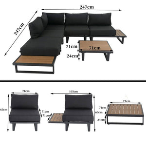 6PC Outdoor Aluminum Lounge Set with Slatted Polywood Coffee Table