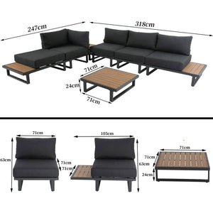 7PC Outdoor Aluminum Lounge  Set with 2 Polywood Coffee Table