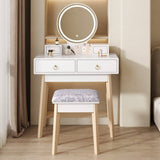 Dressing Vanity Table Stool Set with Make-up LED Lighted Mirror - White