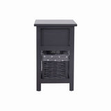 Bedside Table Nightstand with Drawer and Wicker Basket Grey