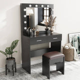 Fidel Vanity Set with Cushioned Stool and Lighted Mirror- Black