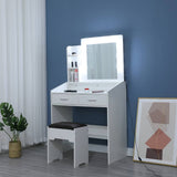 Diana Vanity Set with Shelves Cushioned Stool and Lighted Mirror- White