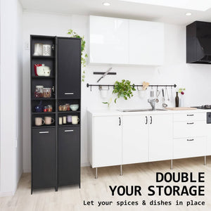 La Bella 185cm Black Bathroom Storage Cabinet Tall Slim