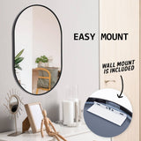 La Bella Black Wall Mirror Oval Aluminum Frame Makeup Decor Bathroom Vanity 50 x 75cm