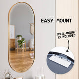 La Bella Gold Wall Mirror Oval Aluminum Frame Makeup Decor Bathroom Vanity 45 x 100cm