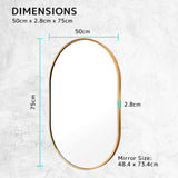 La Bella Gold Wall Mirror Oval Aluminum Frame Makeup Decor Bathroom Vanity 50 x 75cm