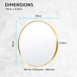 La Bella Gold Wall Mirror Round Aluminum Frame Makeup Decor Bathroom Vanity 70cm