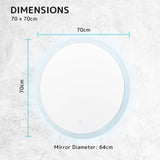 La Bella LED Wall Mirror Round Touch Anti-Fog Makeup Decor Bathroom Vanity 70cm