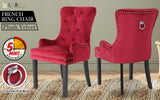 La Bella Red French Provincial Dining Chair Ring Studded Lisse Velvet Rubberwood