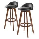 La Bella 2 Set 72cm Black Brown Wooden Bar Stool Leila Leather