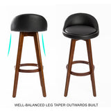 La Bella 2 Set 72cm Black Brown Wooden Bar Stool Leila Leather