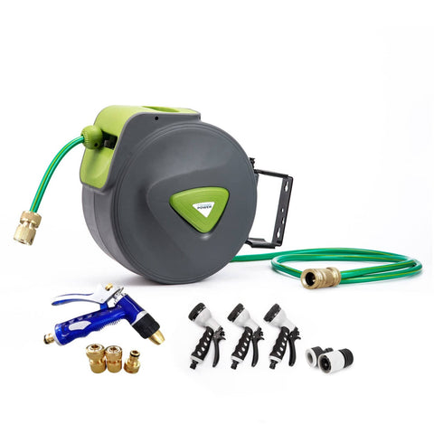 Dynamic Power Garden Water Hose 20M Retractable Rewind Reel + Brass Gun