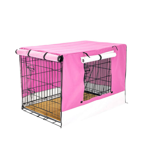 Paw Mate Wire Dog Cage Crate 30in with Tray + Cushion Mat + Pink Cover Combo