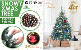 Home Ready 4Ft 120cm 390 tips Green Snowy Christmas Tree Xmas Pine Cones + Bauble Balls