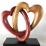 Heart Love Wood Carving Wood Sculpture Acacia Wooden Statue Heart in red 22cm